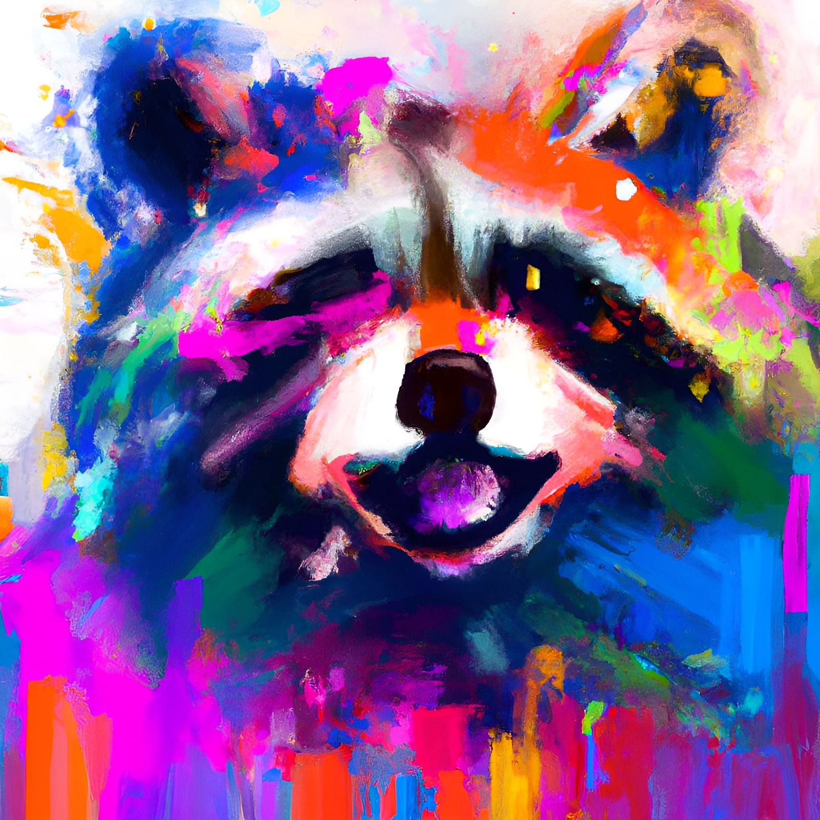 Happy Raccoon in Abstract Neon Pastel Art
