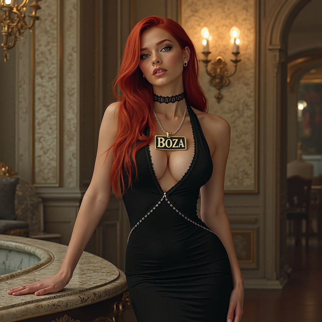 Red head beautiful female in a cocktail dress with (AiRTboT) writing motto on the dress. 
Double exposure HD realistic r...