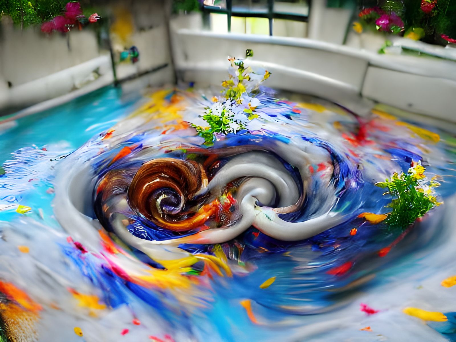 Colorful Whirlpool of Paint and Rain in 8K