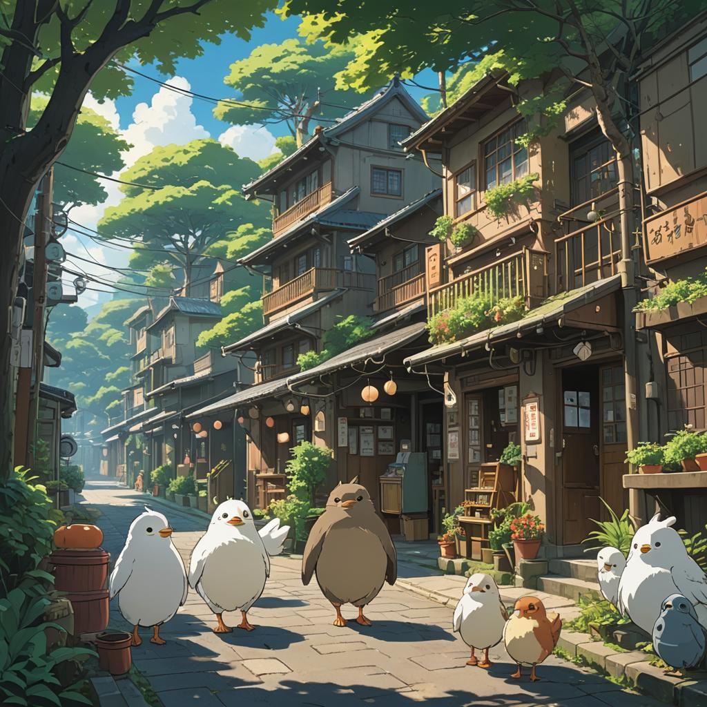 Anime Chickens in Studio Ghibli Style