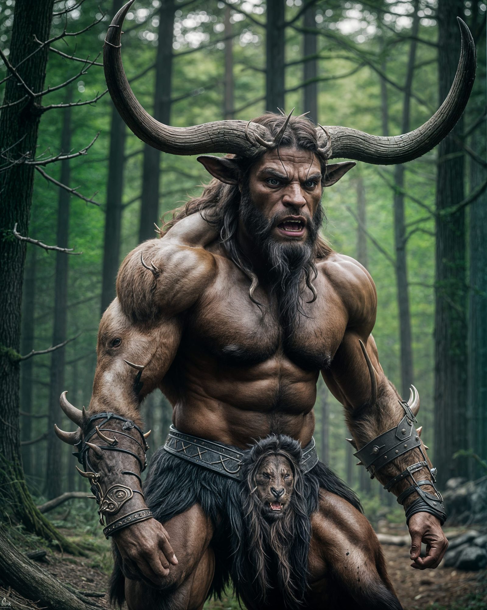 Cinematic Minotaur Portrait with Antlers