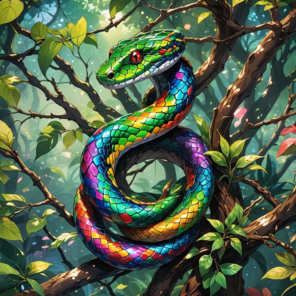 Rainbow Snake in Vibrant Anime Style