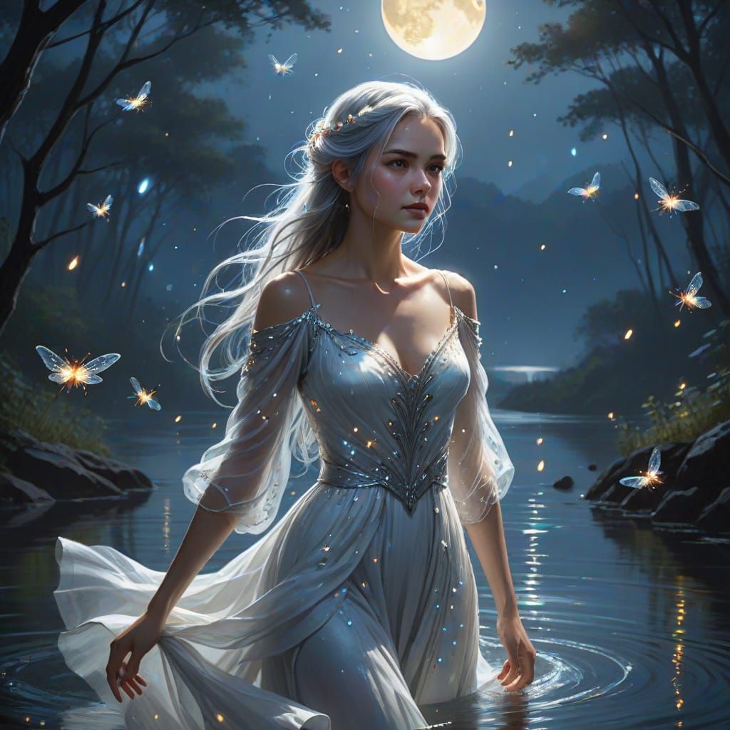 Woman Walks on Water in Fantasy Art Style