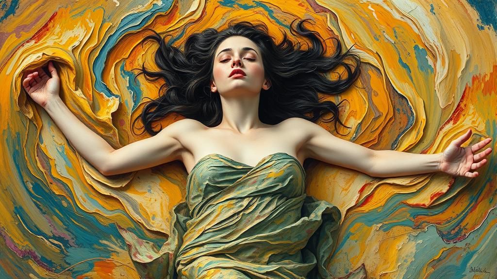 Melancholic Woman in Swirling Impasto Dreamscape