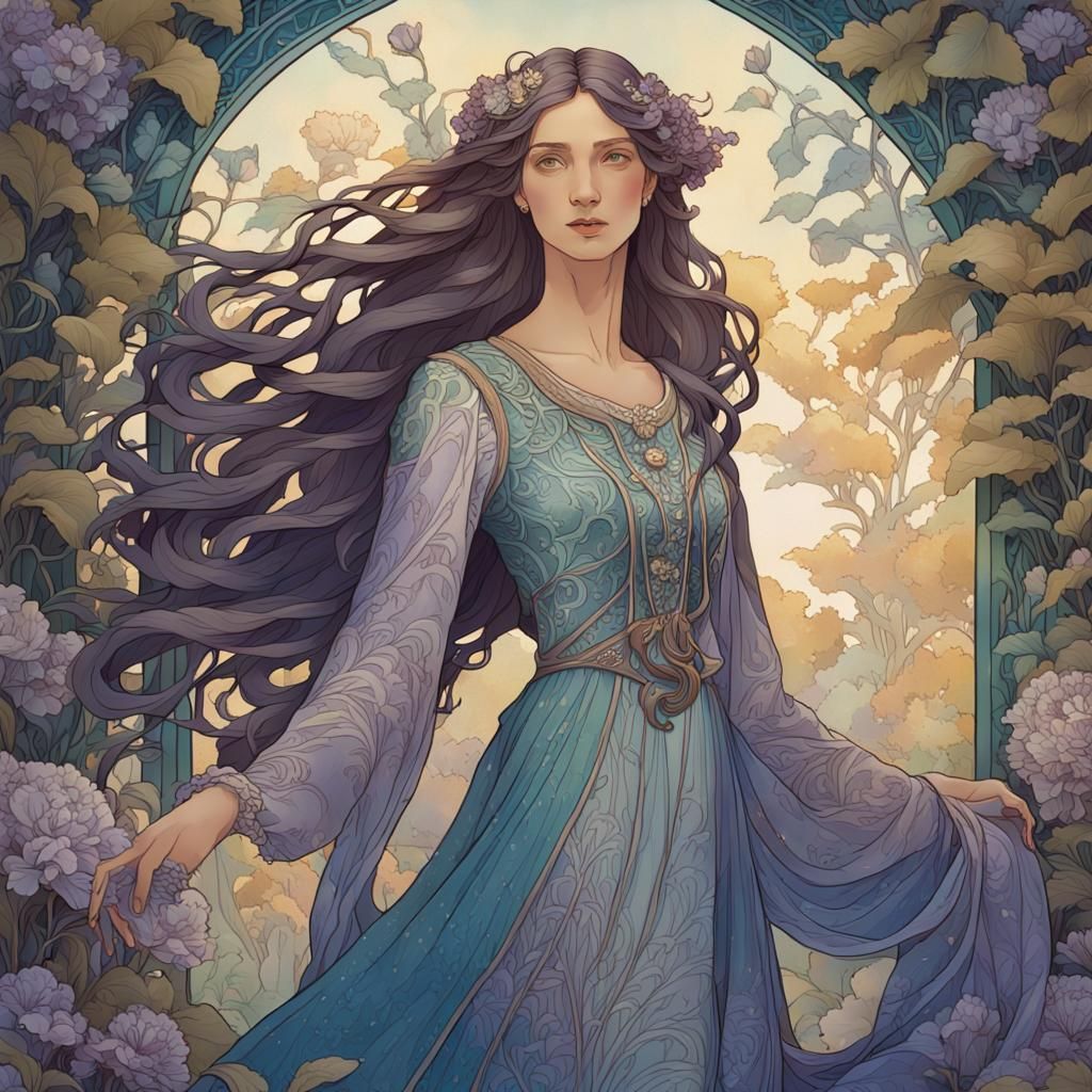 Art Nouveau Woman in a Floral Garden