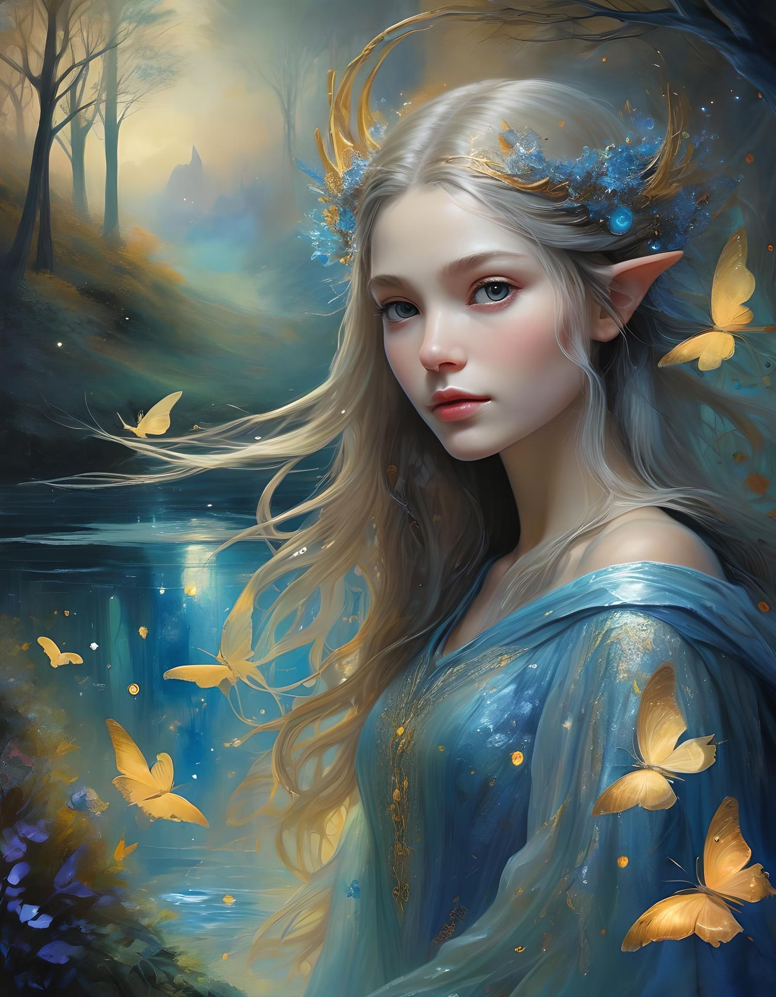 Ethereal Galadriel in Rivendell Oil Painting