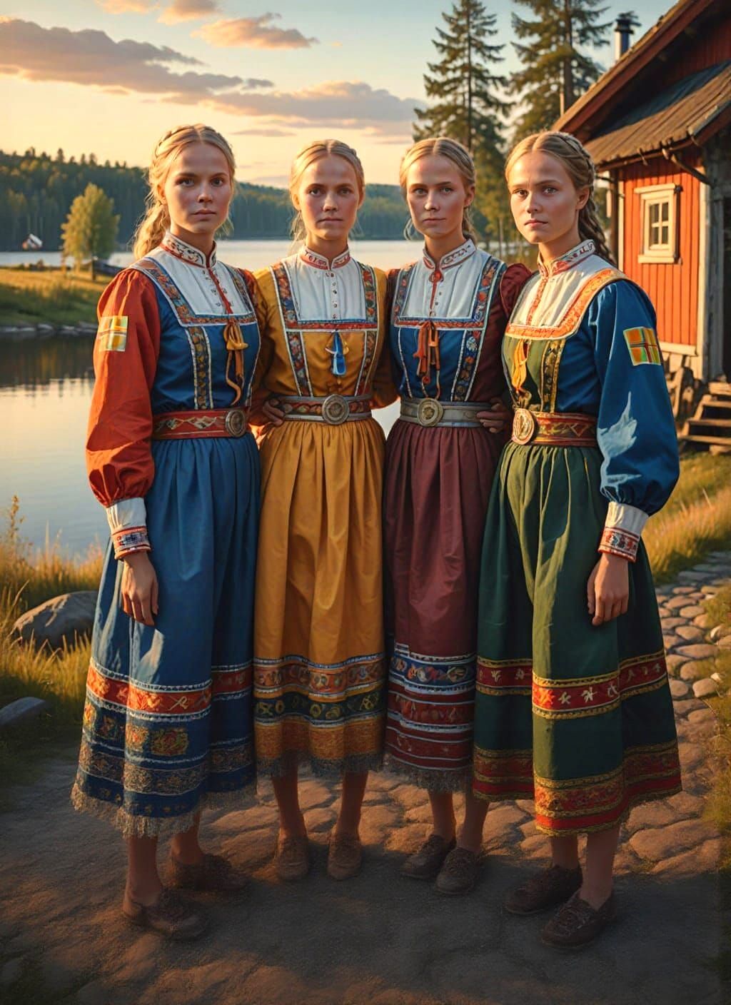 Three Sisters in Traditional Dalarna Costumes