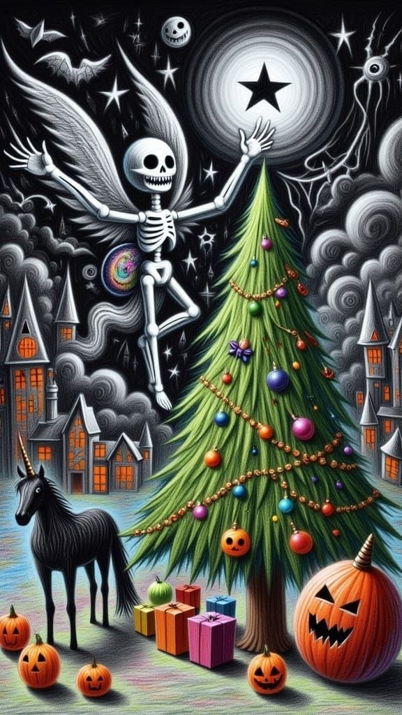 Whimsical Skeleton Places Star in Crypt Kingdom Christmas Tr...