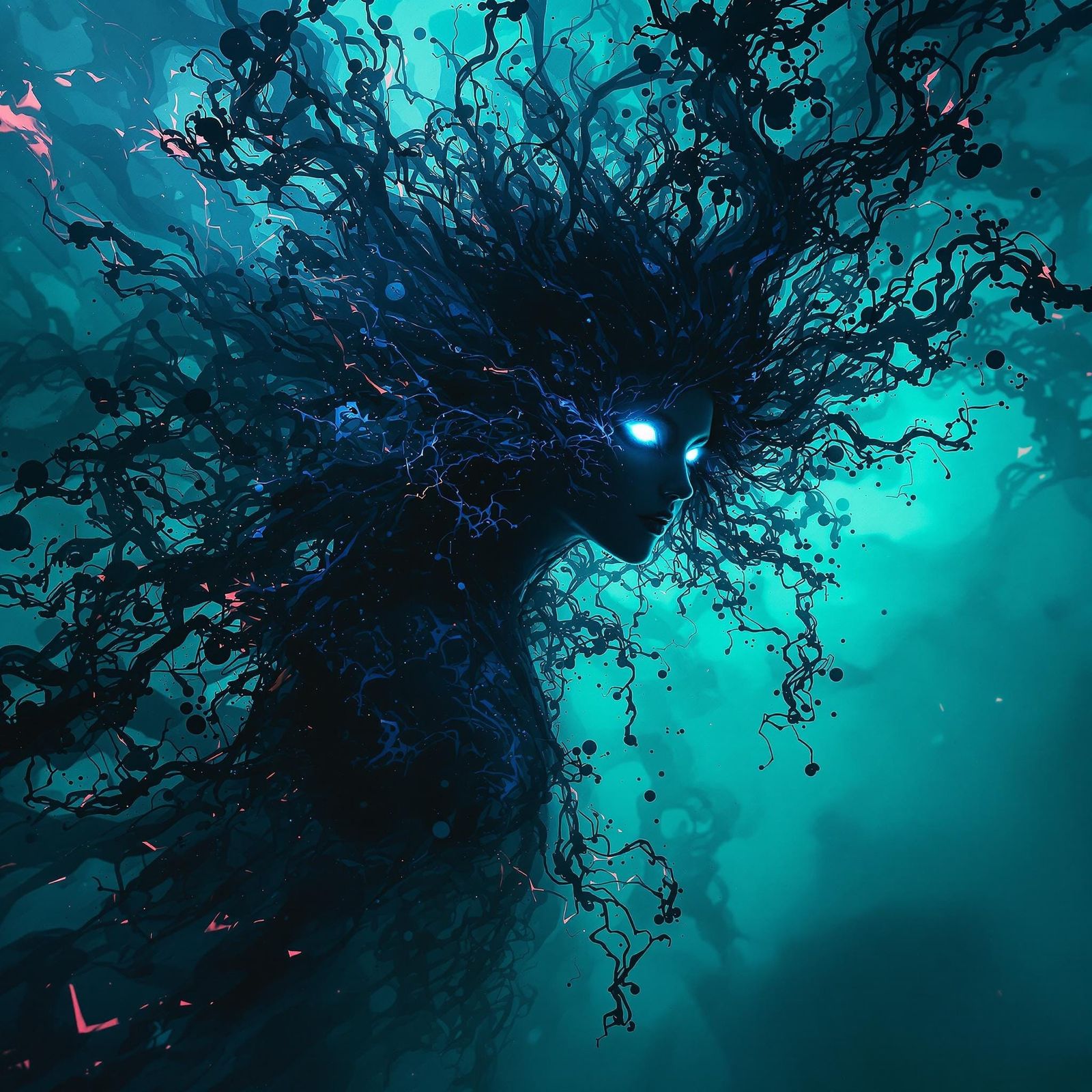 Enigmatic Female Figure Emerges from Turquoise Expanse in Da...