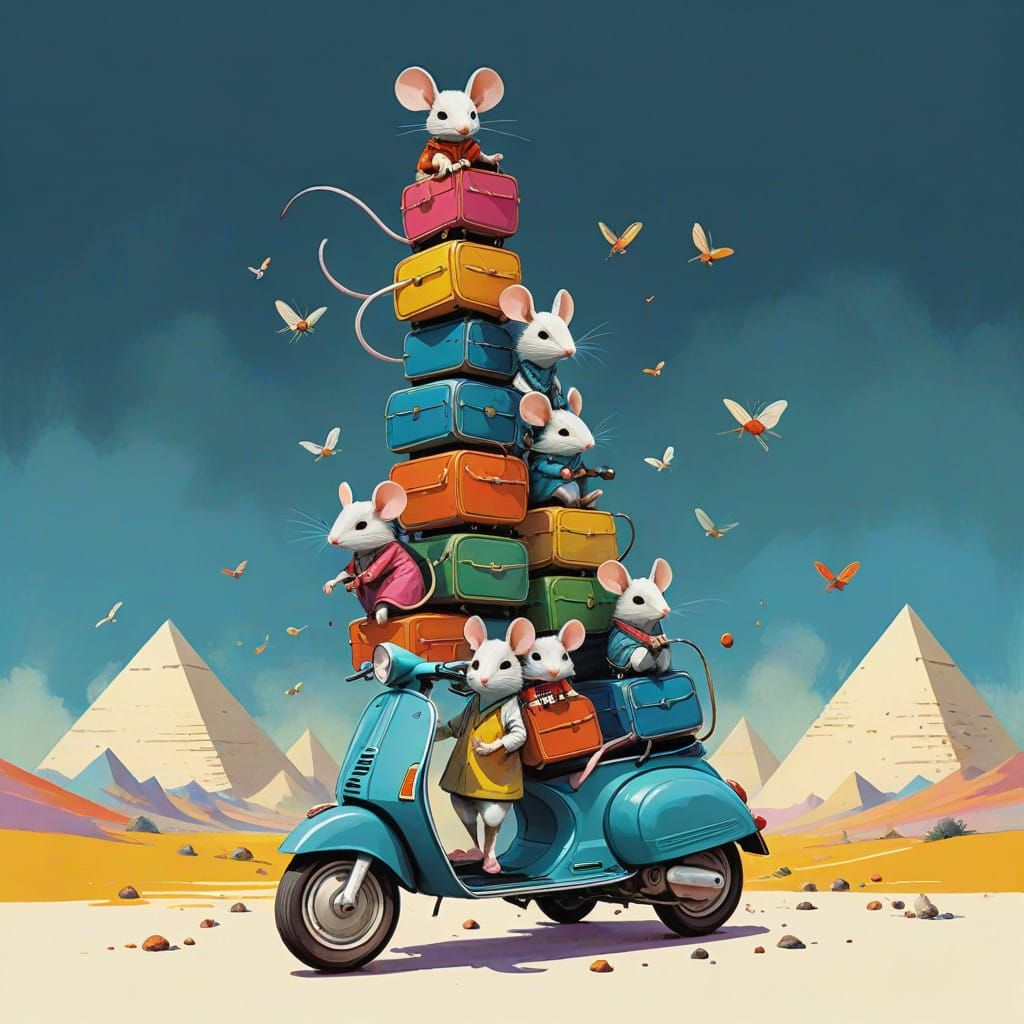 Whimsical Mice Montage on Vespa: A Storybook Delight
