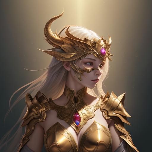 Goddess in Ruby Armor, Hyperdetailed Concept Art