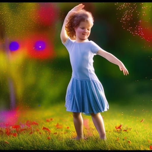 Girl Dancing in Garden at Dusk, Bokeh