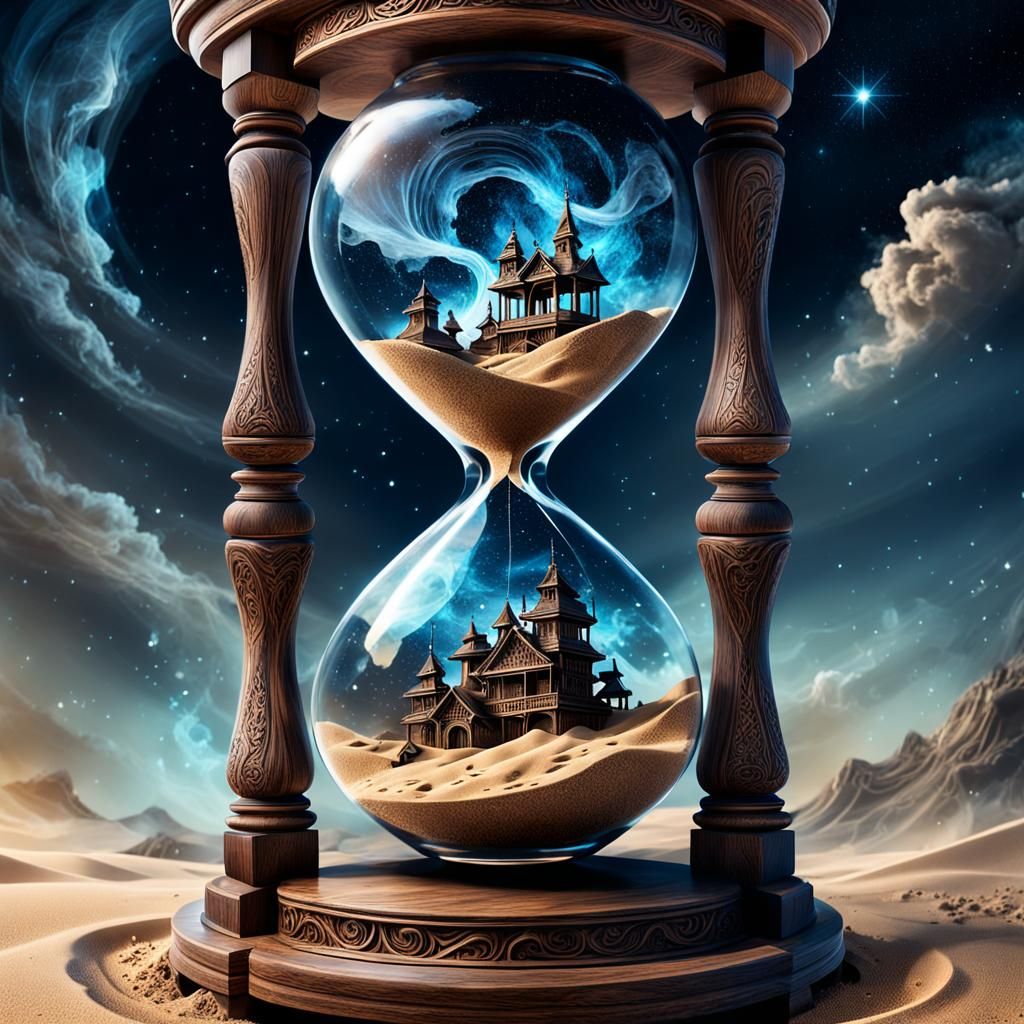 Hourglass with Smoke Clocks in Astral Sky