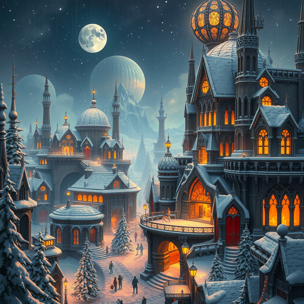 Alien Cityscape in Vintage Art Deco Style