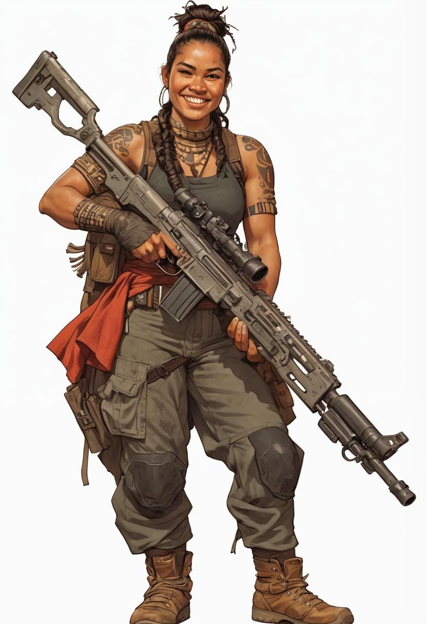Polynesian Rebel Fighter in Cinematic Illustration Style