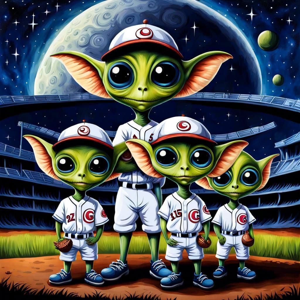 Alien Baseball Team Photo in Burtonesque Style