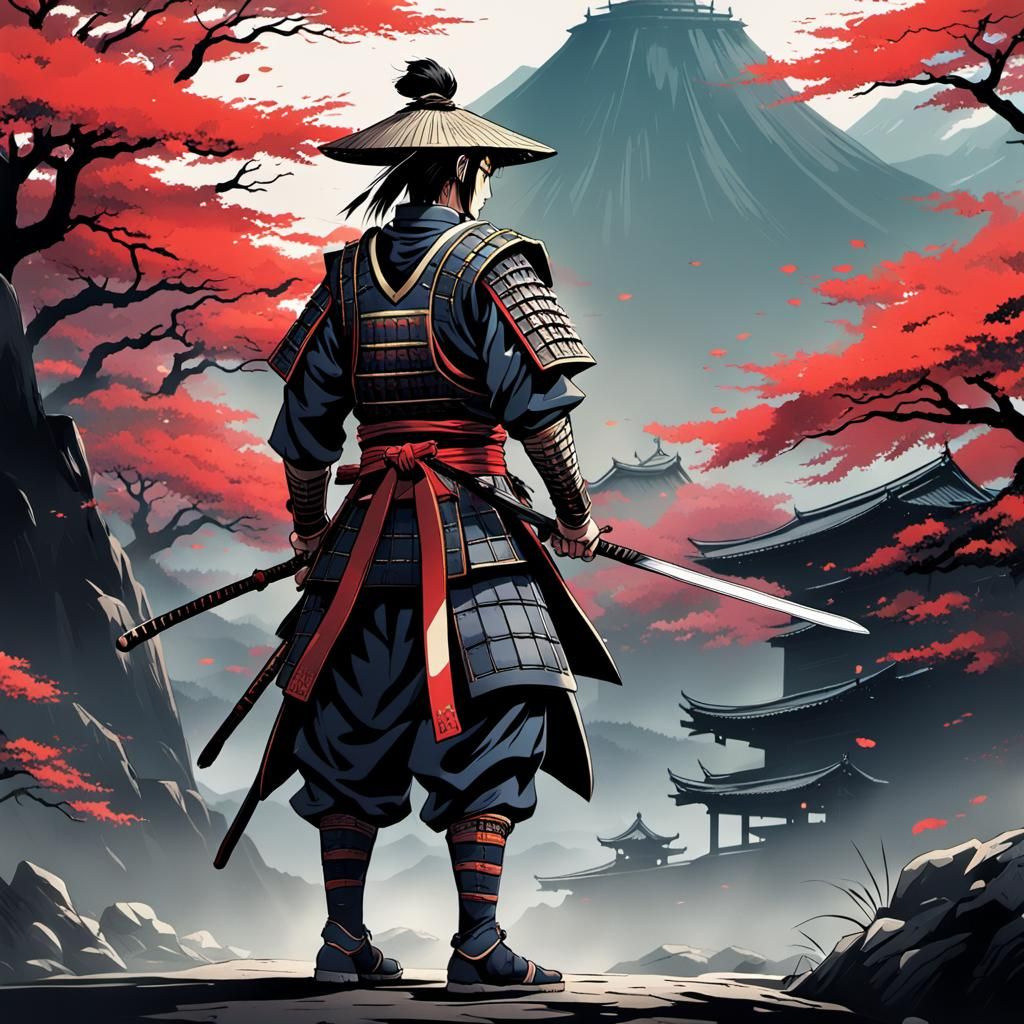 Cel-Shaded Samurai Warrior in Anime Style