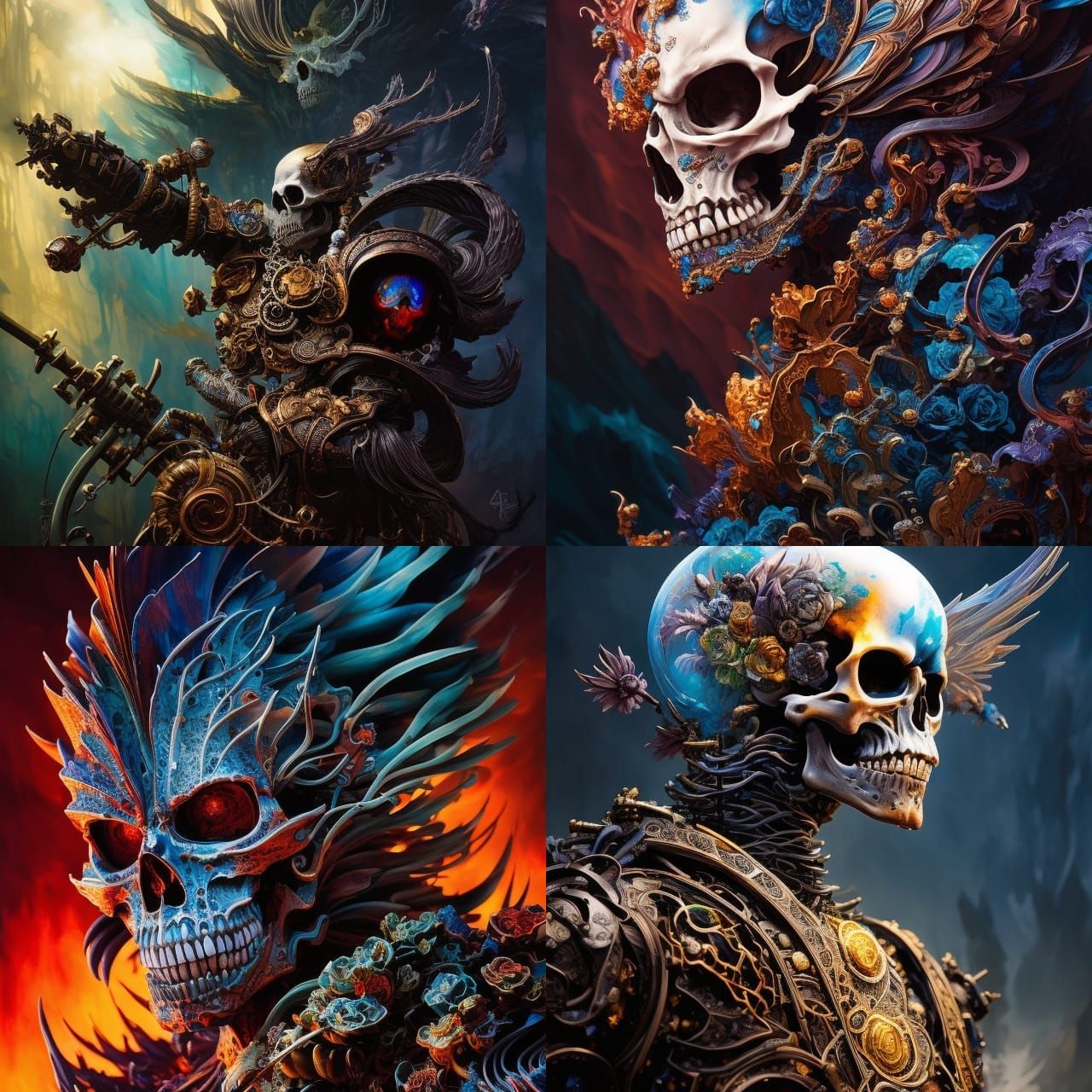 Badass Skeleton Man Portrait in Gouache Illustration