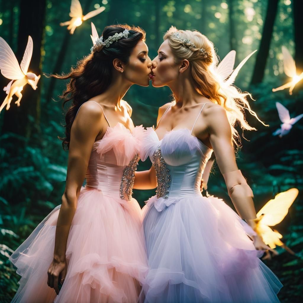 Lesbian Kiss with Fairies: Cinematic Film Still