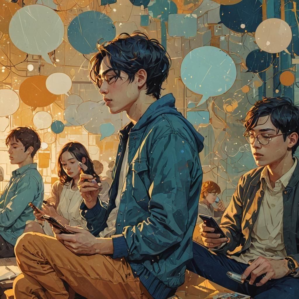 Teenagers in a Vibrant Abstract Composition