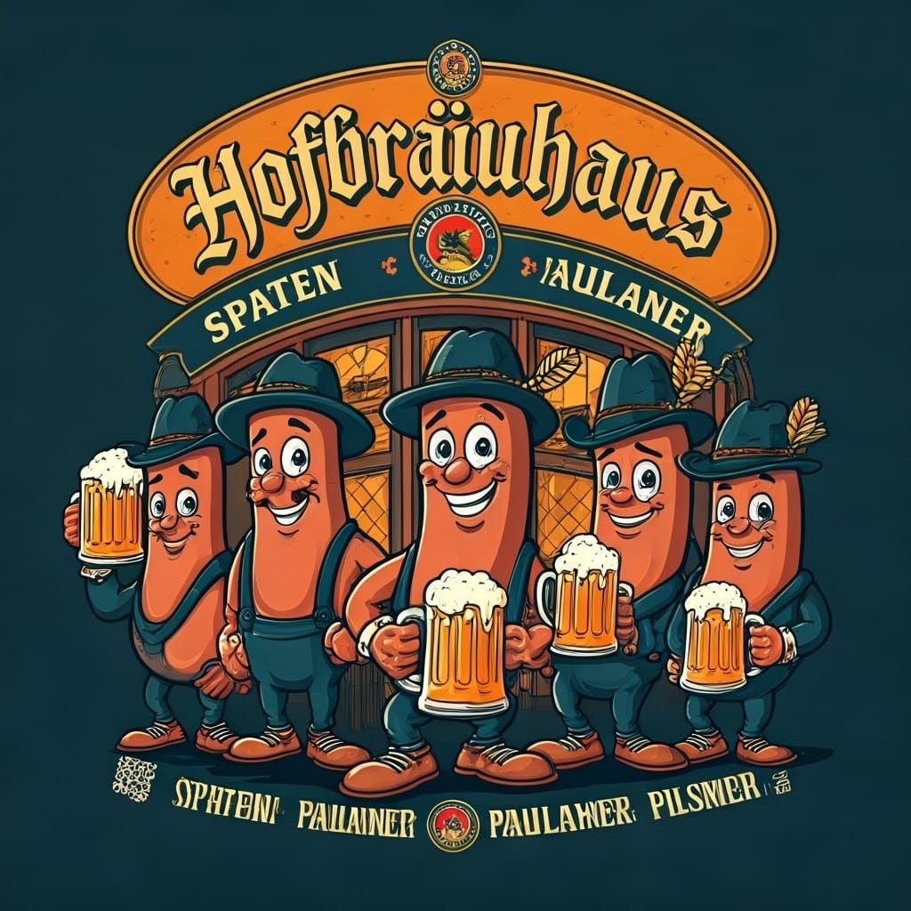 Animated Bratwursts Toasting at German Beer Pub