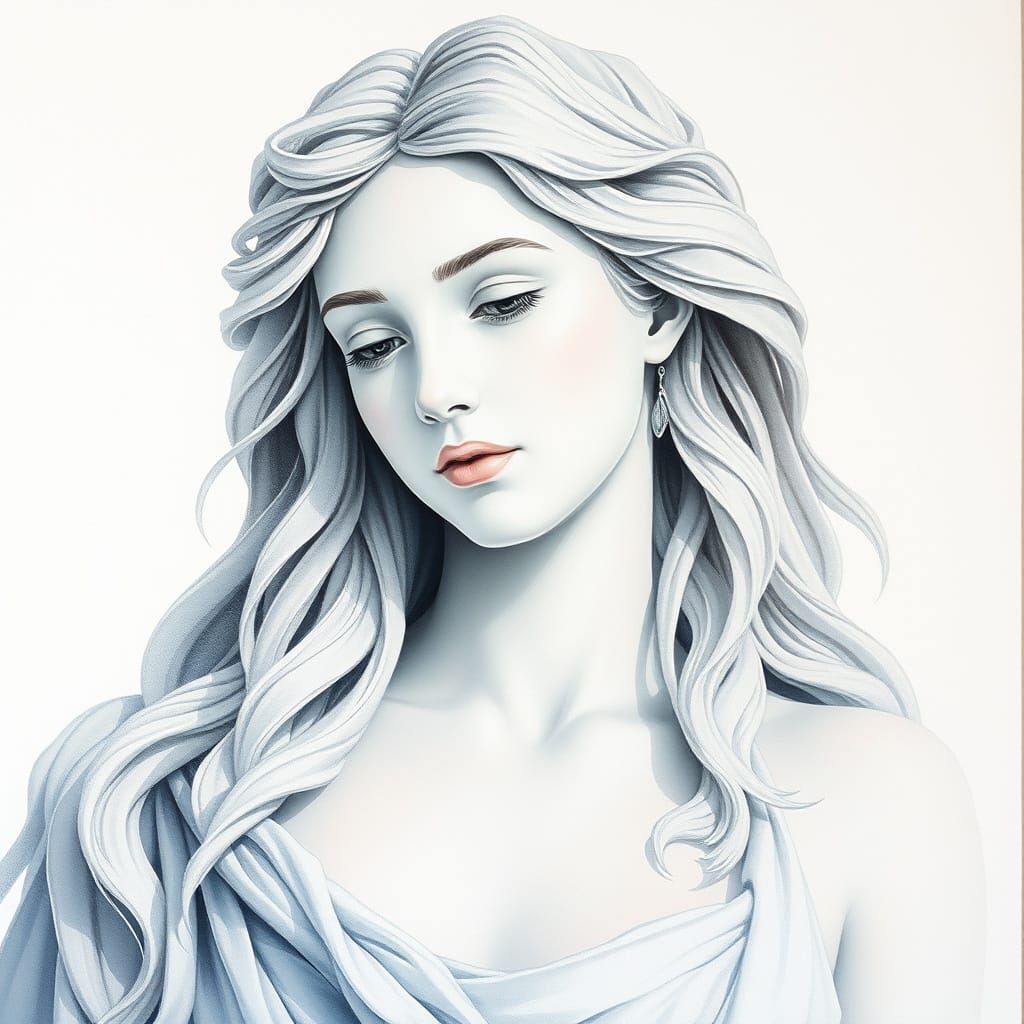 Aphrodite in Botticelli's Style: Watercolor Gouache