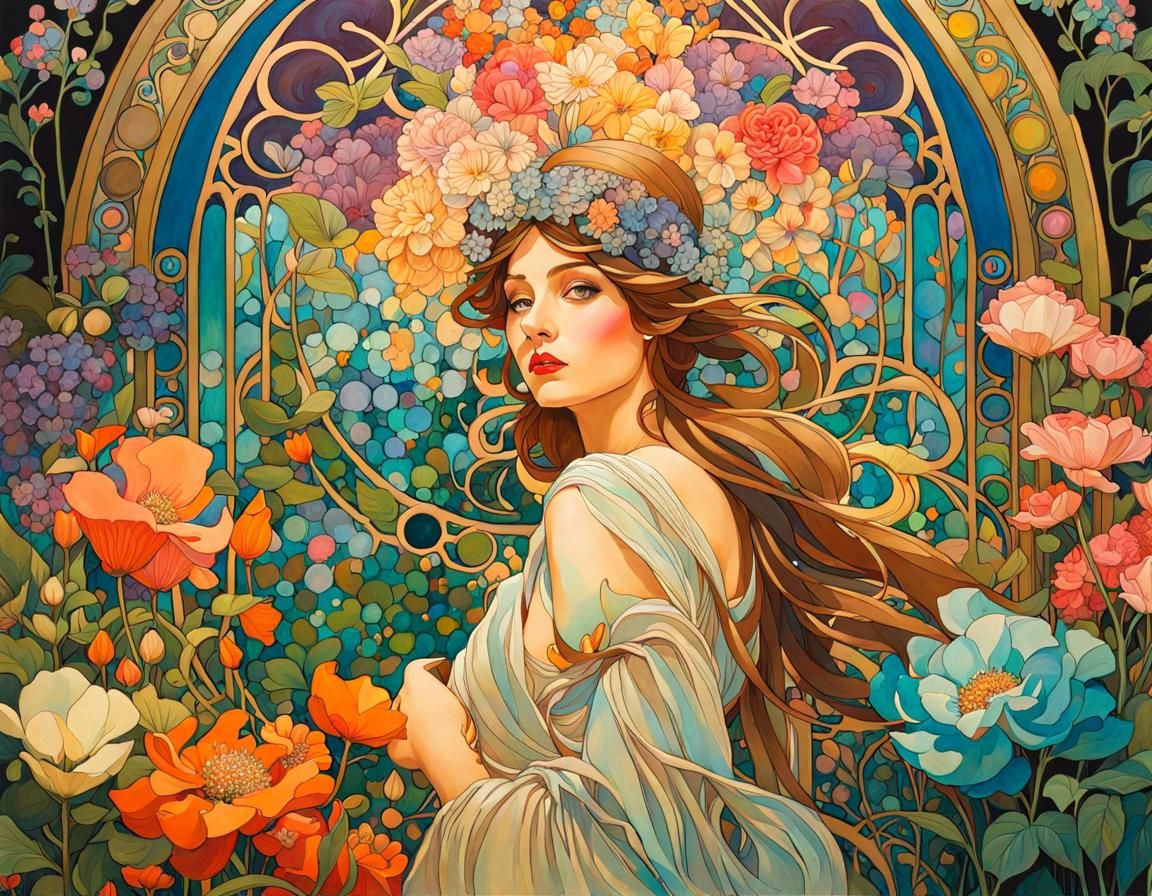 Secret Flower Garden in Art Nouveau Style