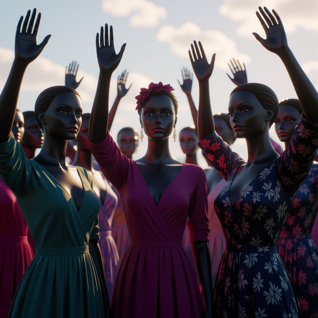 Mannequins Waving Hands in Fantastical Matte Painting