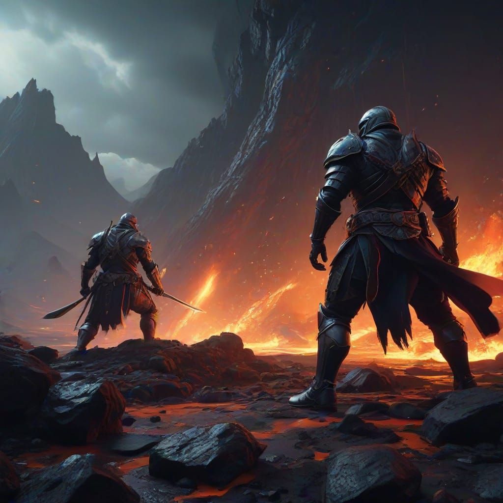 Epic Fantasy Battle in a Volcanic Inferno