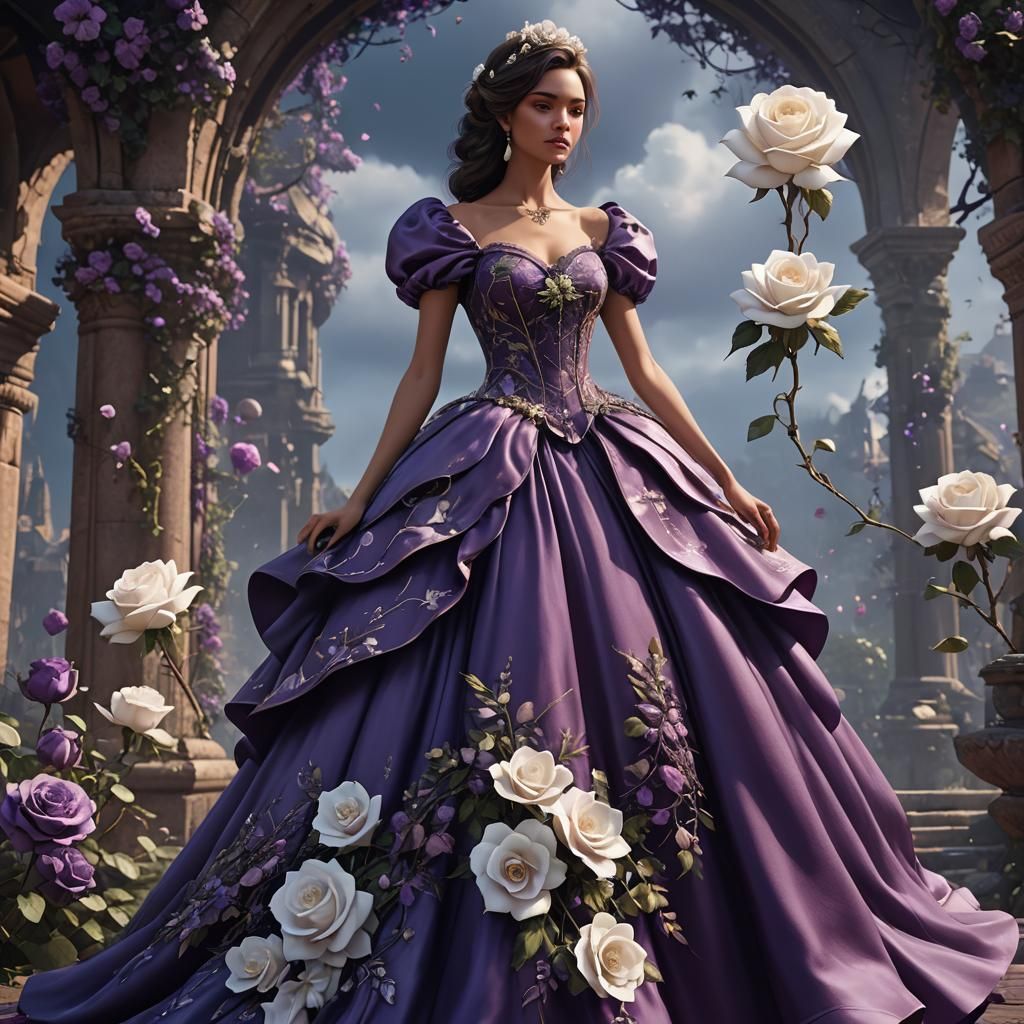 Purple Dress with White Rose: Fantasy Concept Art