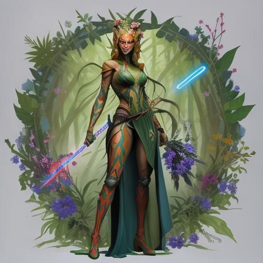 Ahsoka and Poison Ivy Hybrid in Oil Painting Style