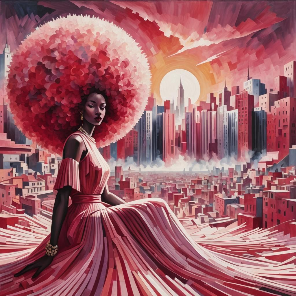 Cubist Cityscape in Pink