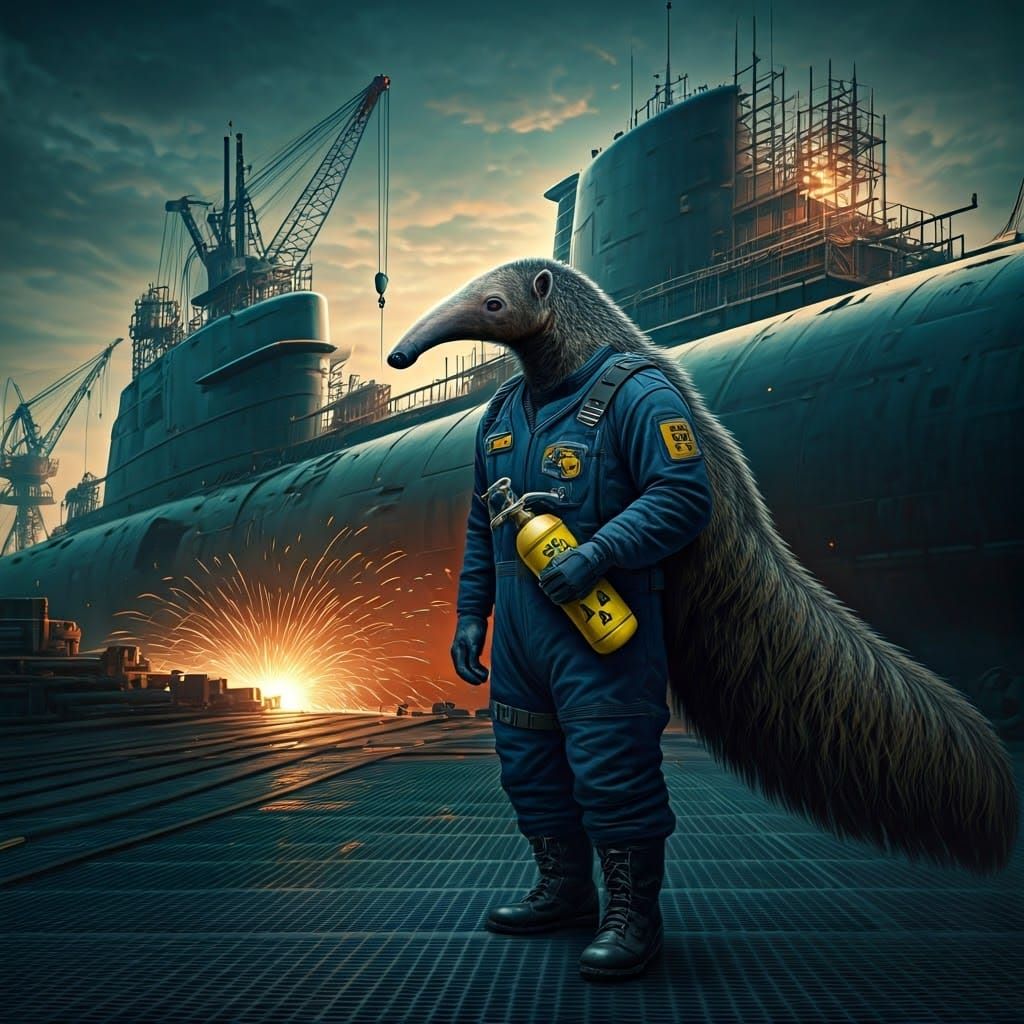 Anteater Operative at Submarine Construction Site as Comic A...