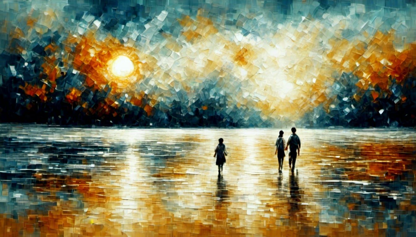 Beach Scene in Mixed Media Styles