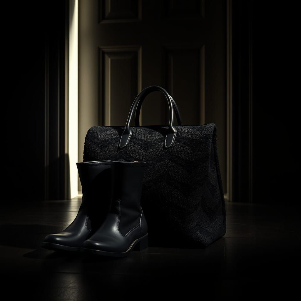 Luxury Fashion Photography: Sleek Black Wool Bag and Boots