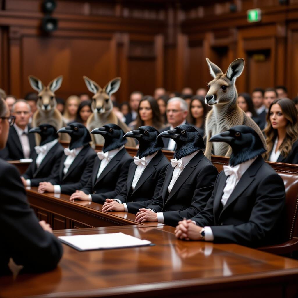 Crows on Trial: A Kangaroo Courtroom Scene