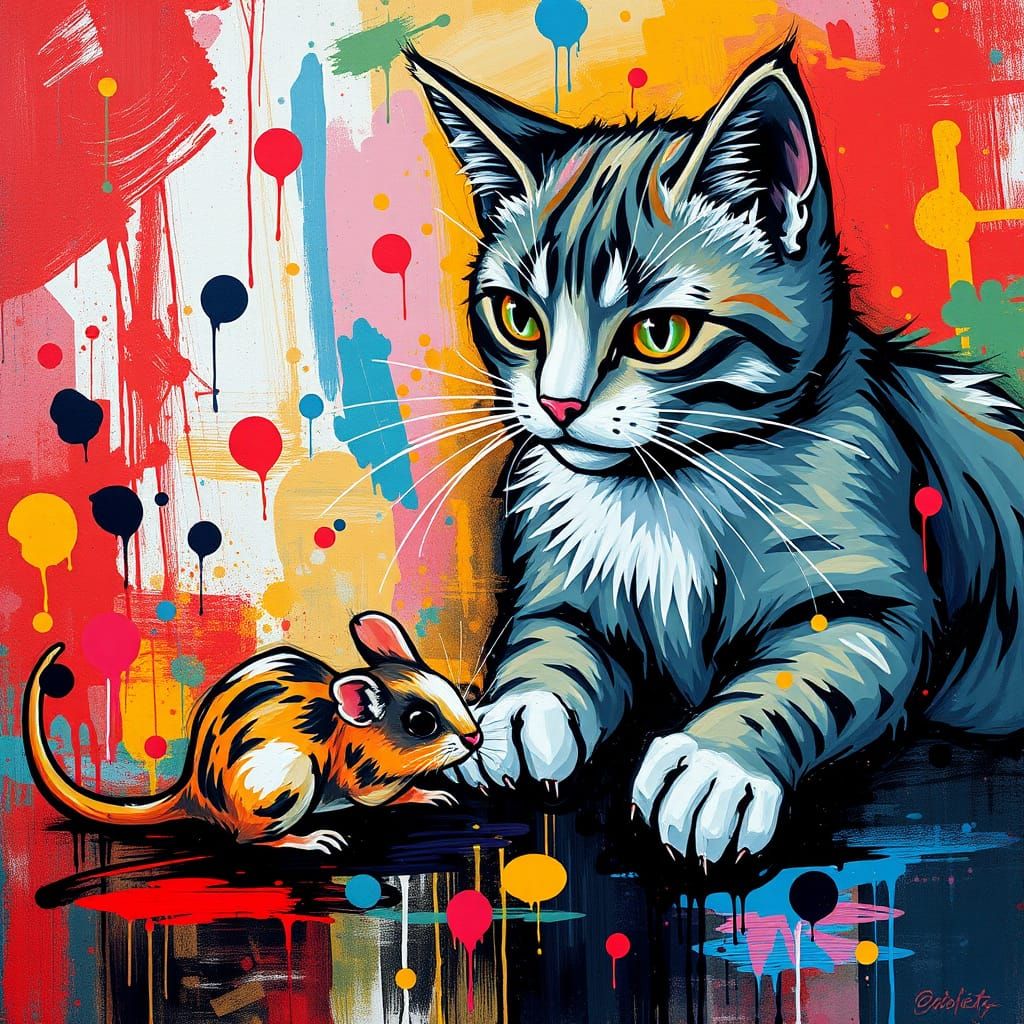 Vibrant Abstraction of Feline Chase