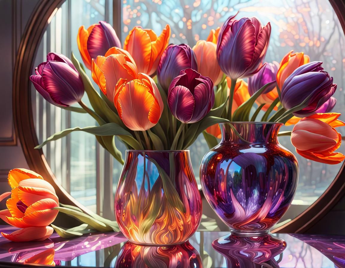 Psychedelic Glass Tulips in a Mirrored Room