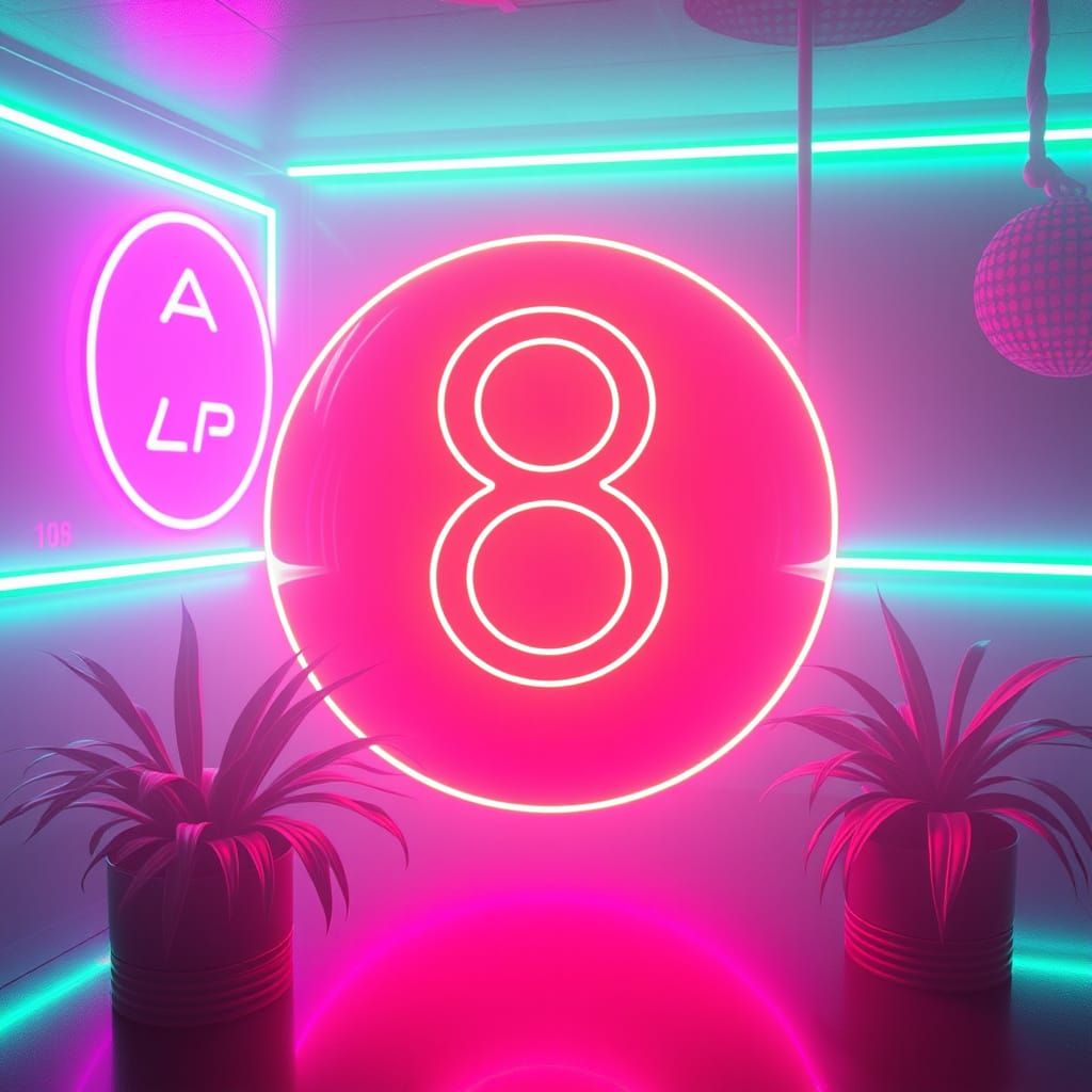 Neon Retro Futuristic 8 Ball in Synthwave Style