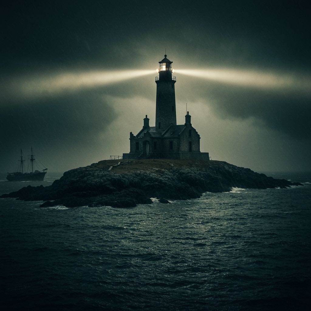 Lighthouse in a Storm: Cinematic Film Still