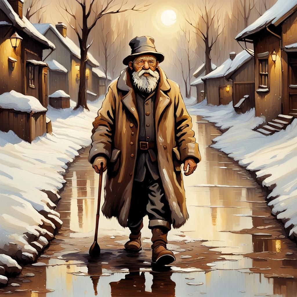 Winter's Gentle Masterpiece: An Old Man Walks Through the Sn...