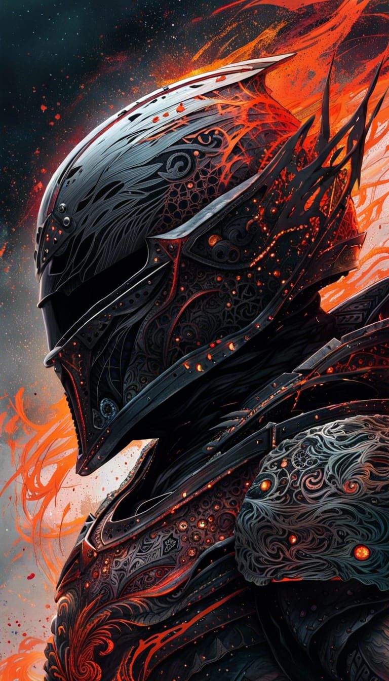 Galaxy Knight with Lava Outlines in Digital Painting