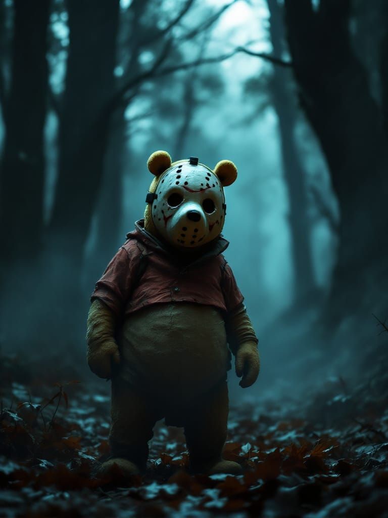 Winnie the Pooh Horror Scene in Dark Forest