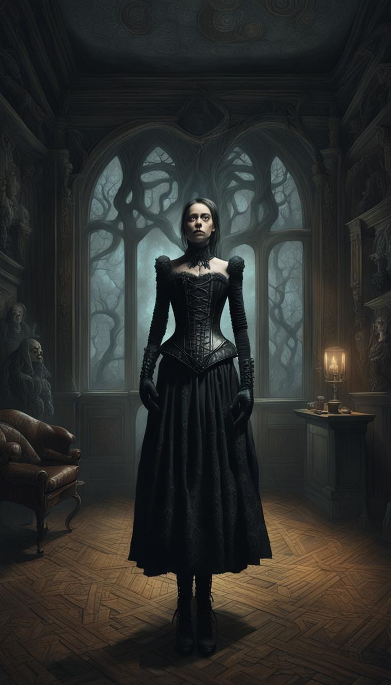 Eerie Gothic Woman in Dark Fantasy Illustration