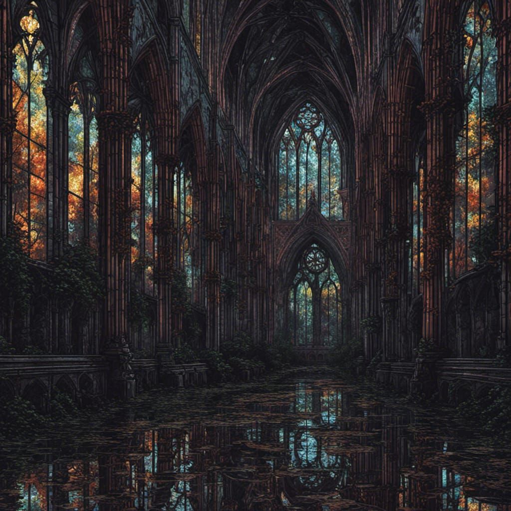 Sinister Overgrown Gothic Cathedral in 8-bit Pixel Art