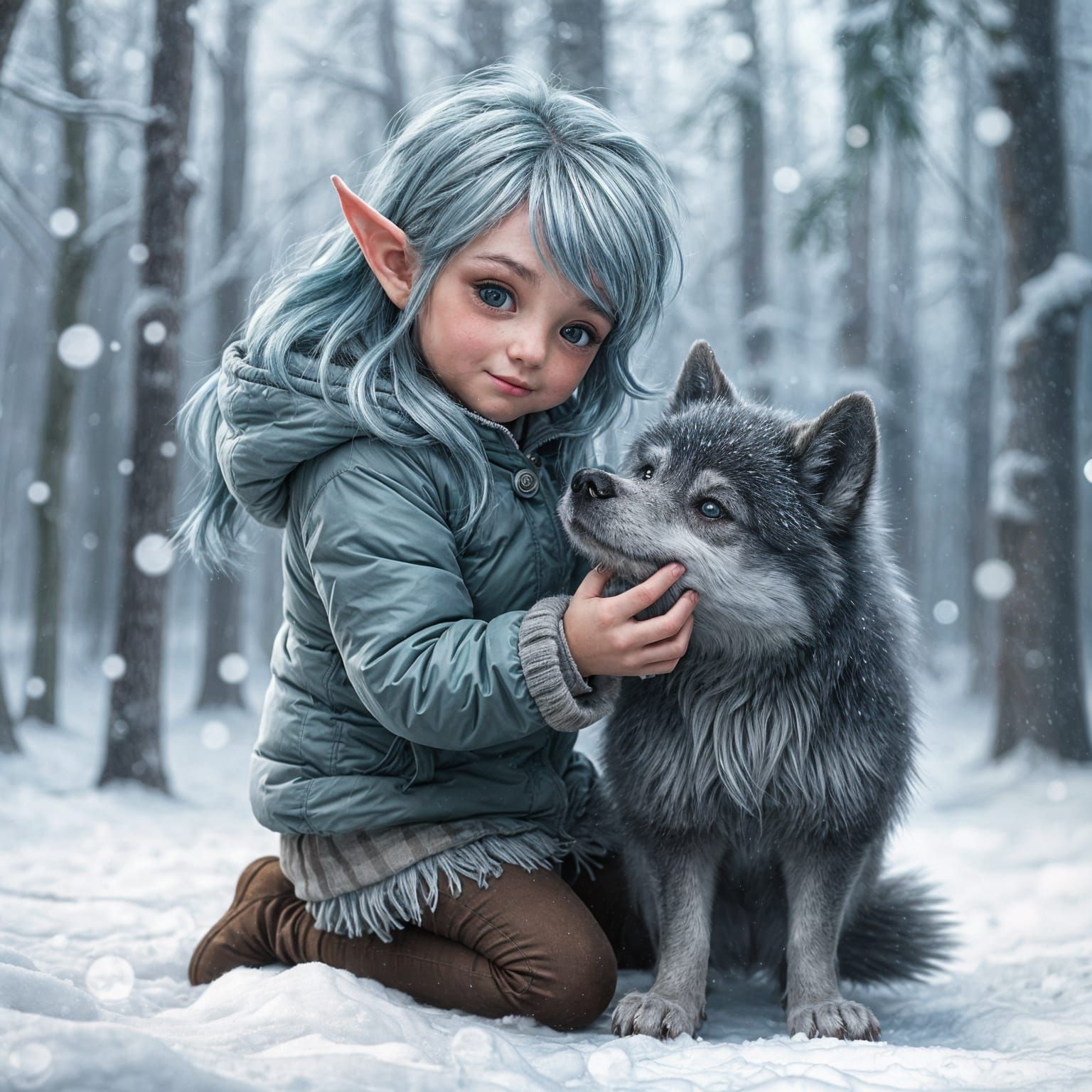 Petting the cute wolf pup