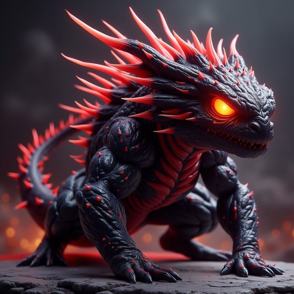 Glowing Red Dragon Symbiot Hybrid in Cyberpunk Style