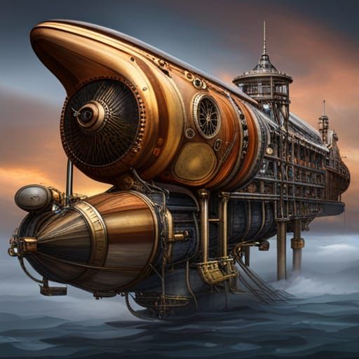 Steampunk Zeppelin with Intricate Engine