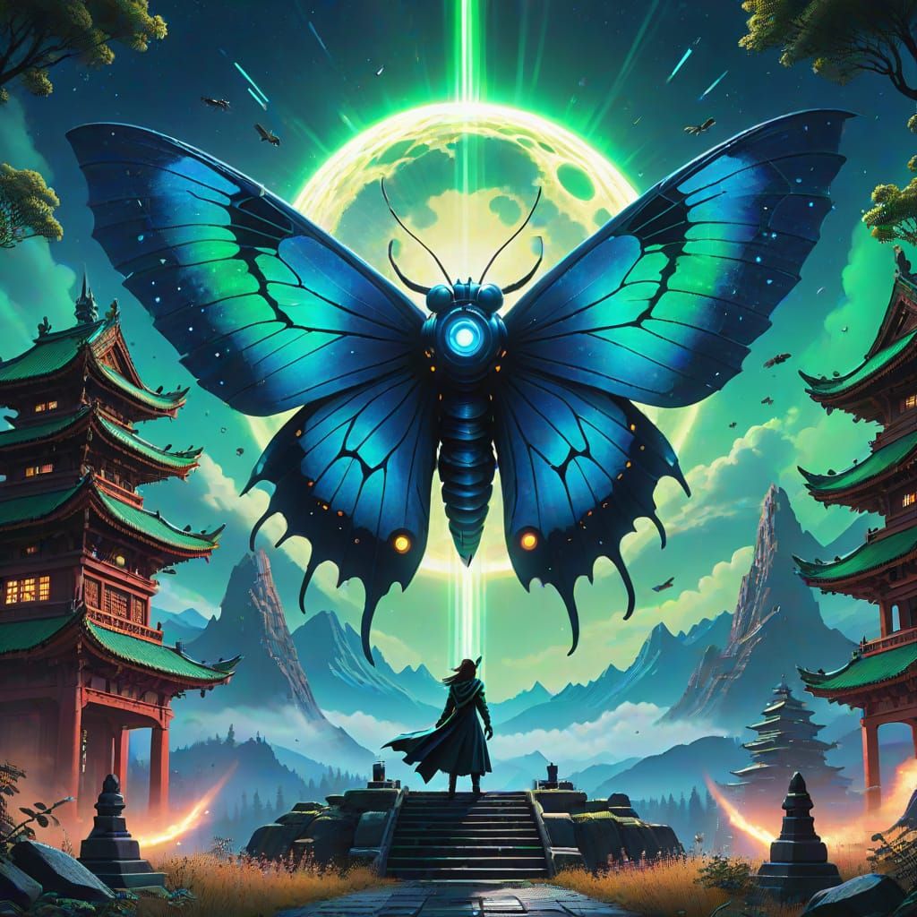 Majestic Mothra Reigns Over Ancient Temple in Celestial Sple...