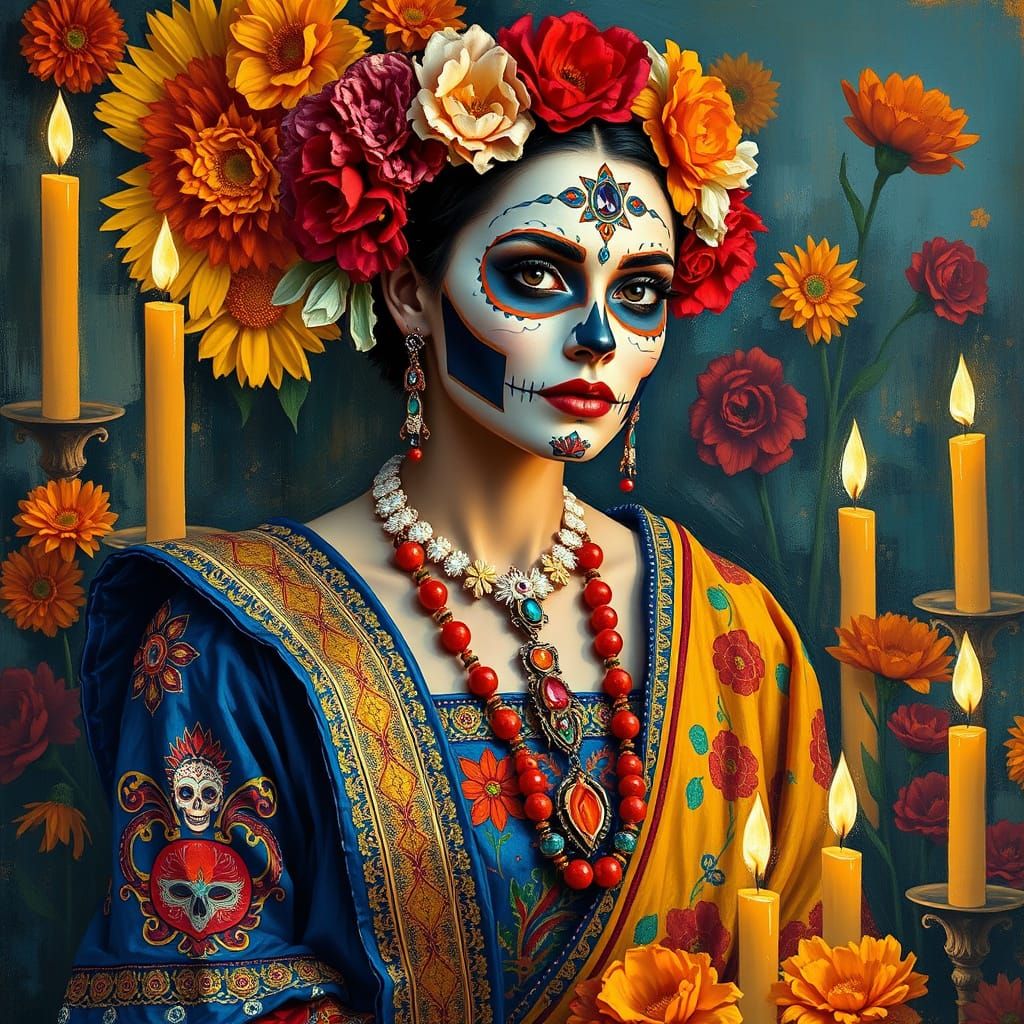 Natalie Portman Sugar Skull in Expressionist Style